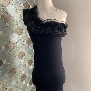 Bebe black one shoulder ruffle dress P/S